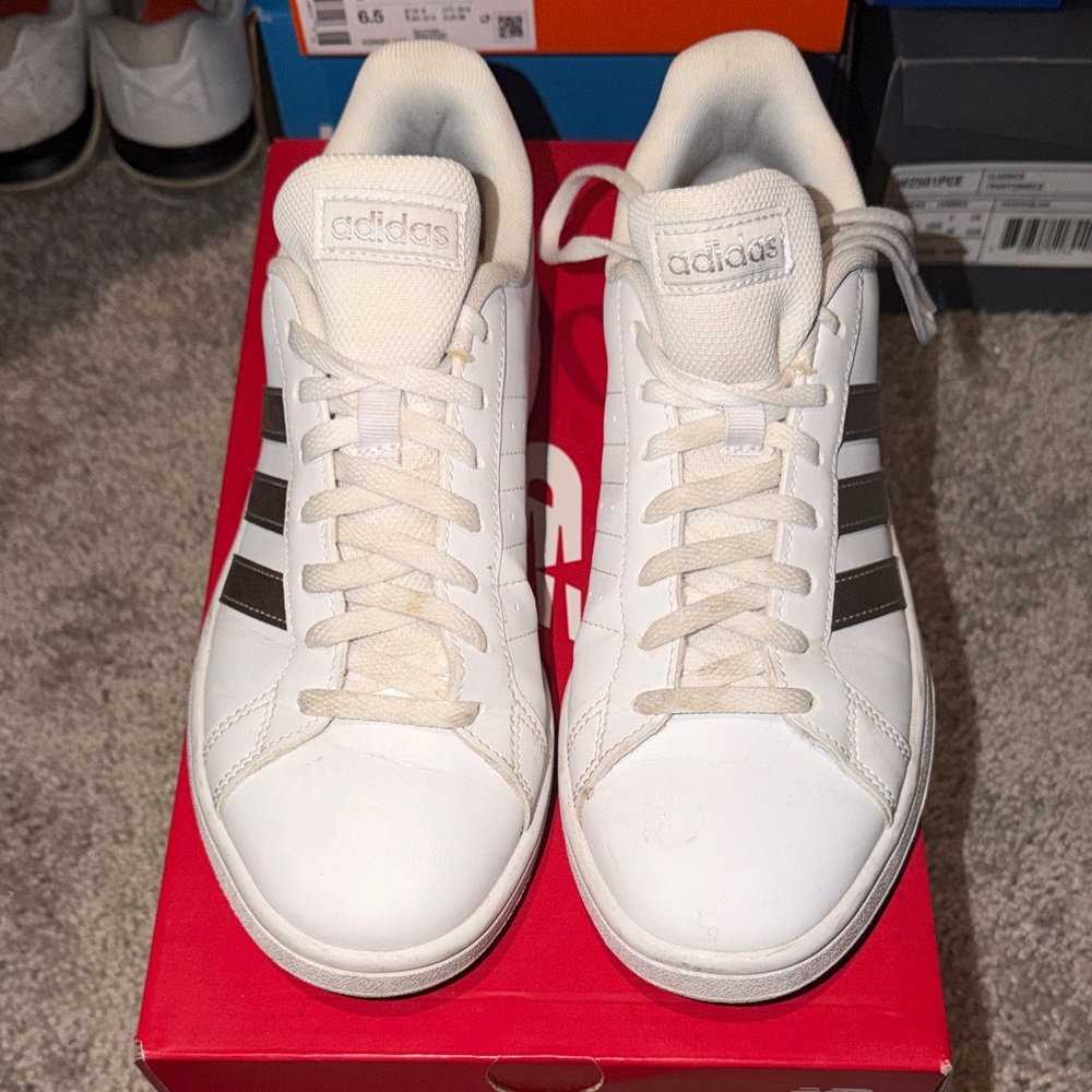 Adidas Women's White Sneakers with Black Stripes